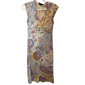 Etro Womens Size S IT‎ 42 Paisley Babydoll Cap Sleeve Bodycon Dress Italy Y2K